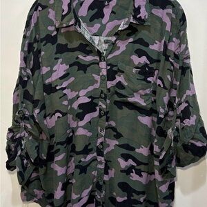 Torrid Green & Purple Button Down 3/4 Sleeve Blouse Size 0X